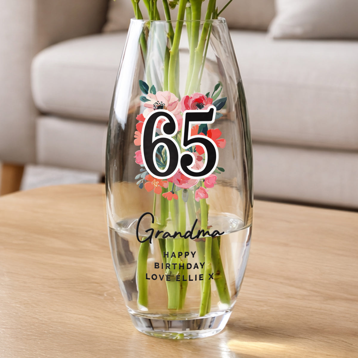 Personalised Floral Big Age Bullet Vase