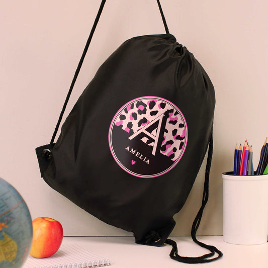 Leopard Print Black Kit Bag Personalised