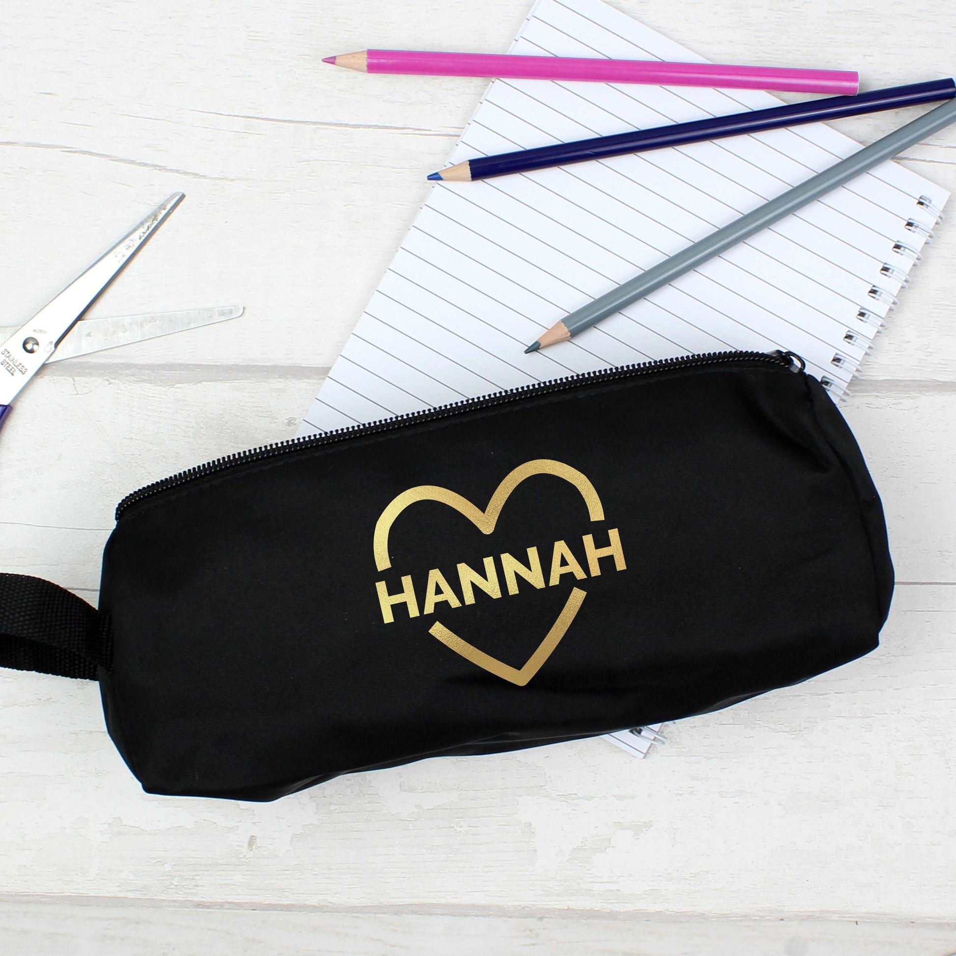 Gold Heart Black Pencil Case By Sweetlea Gifts