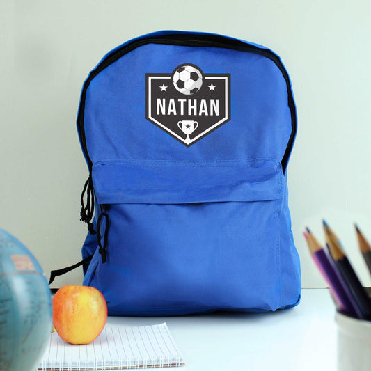 Football Blue Backpack Personalised