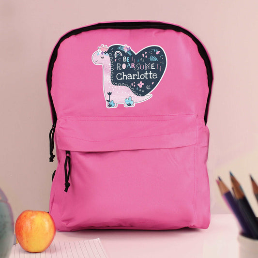 Dinosaur Pink Backpack Personalised