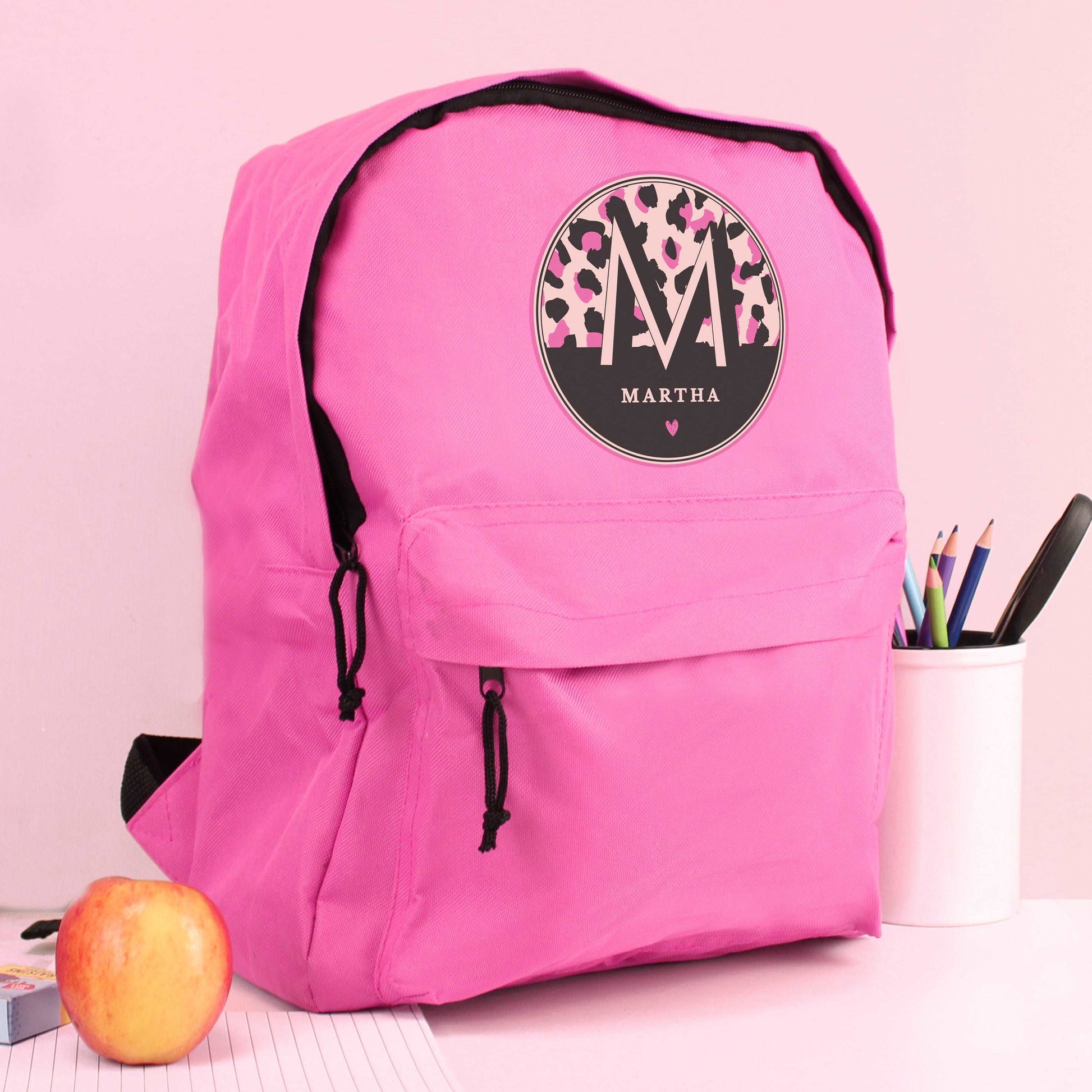 Leopard Print Pink Backpack Personalised