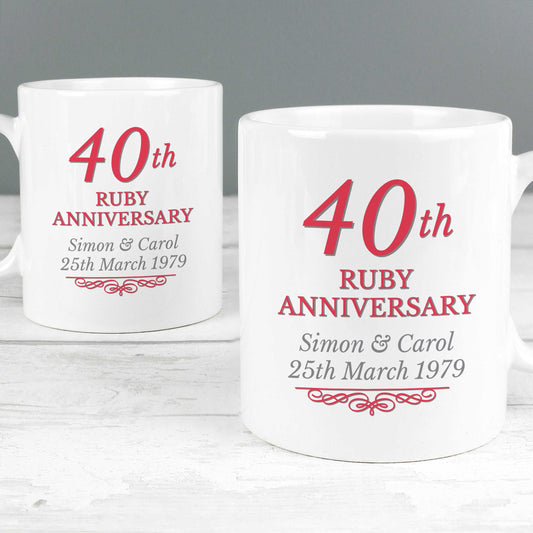 Couples personalised Ruby 40th wedding anniversary mug sest By Sweetlea Gifts
