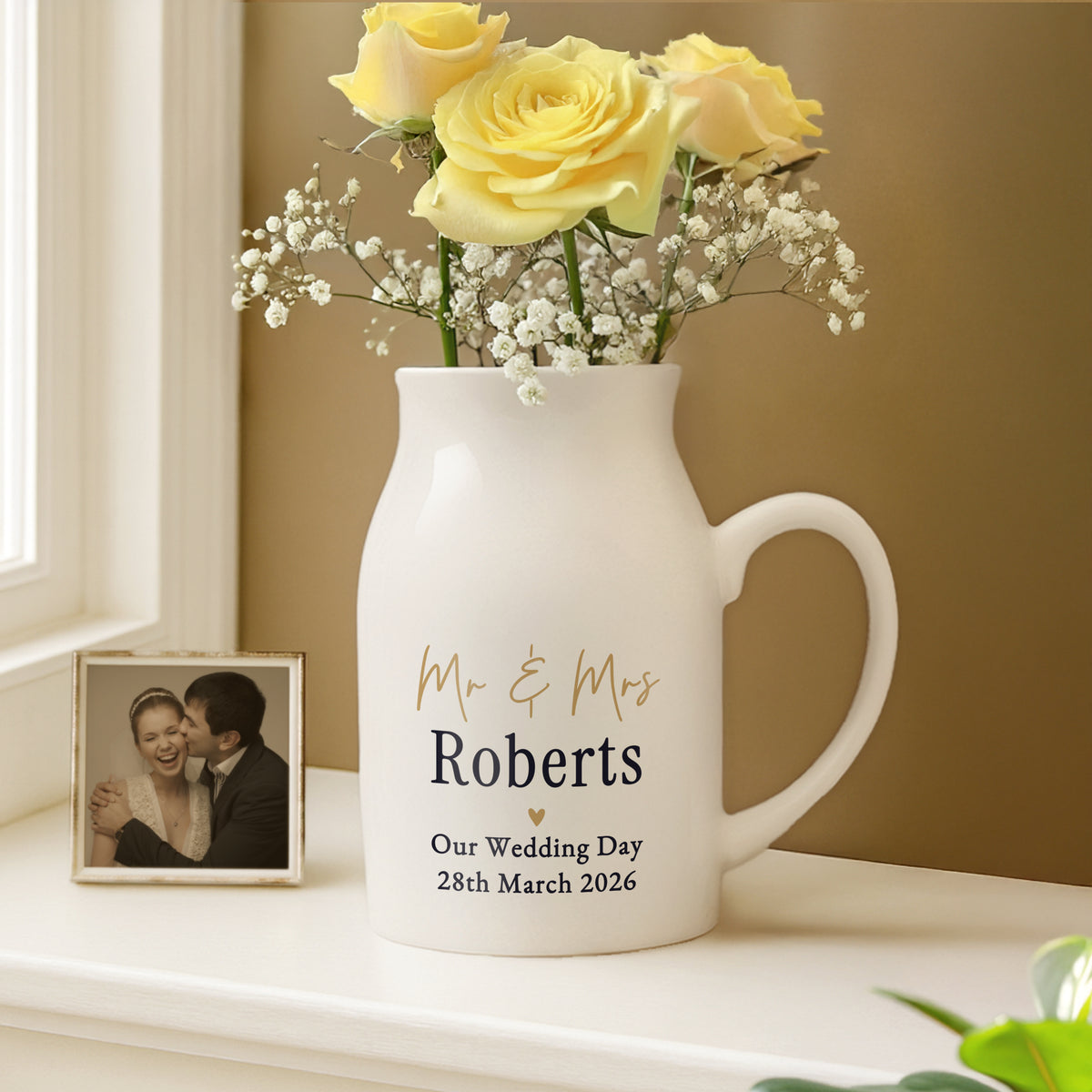 Personalised Black & Gold Free Text Jug Vase