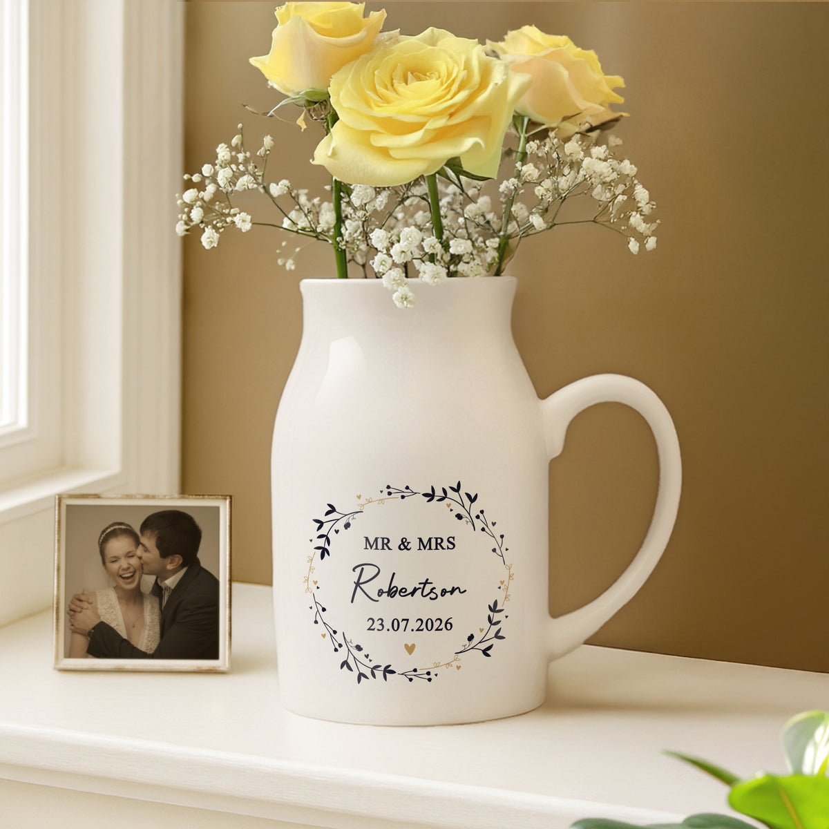 Personalised Black & Gold Wreath Jug Vase