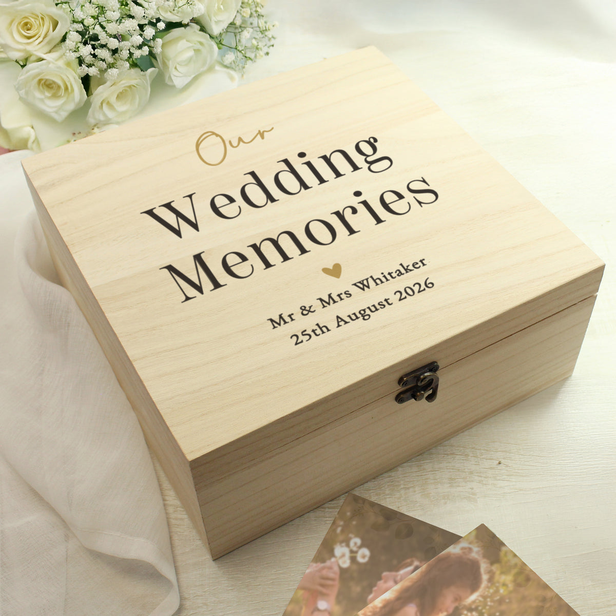 Personalised Black & Gold Free Text Wooden Keepsake Box