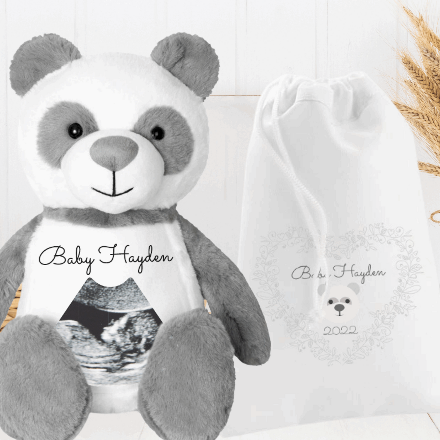 Hello Bear Baby scan photo Panda, with personalised gift bag