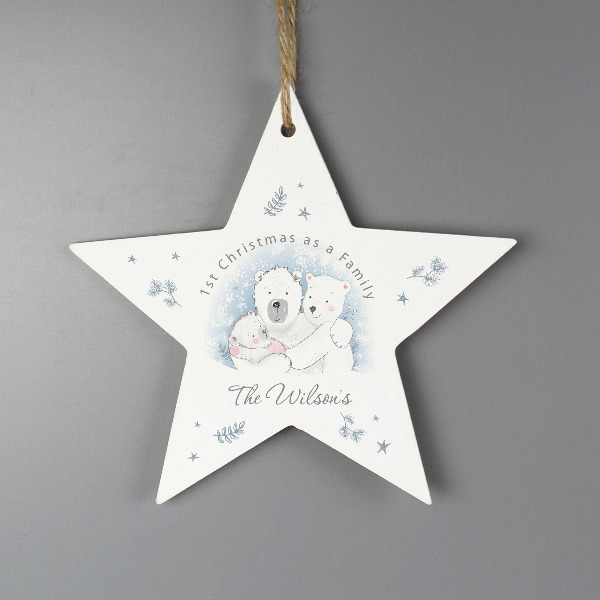 Personalised 1st Christmas as a Family Wooden Star Decoration By Sweetlea Gifts