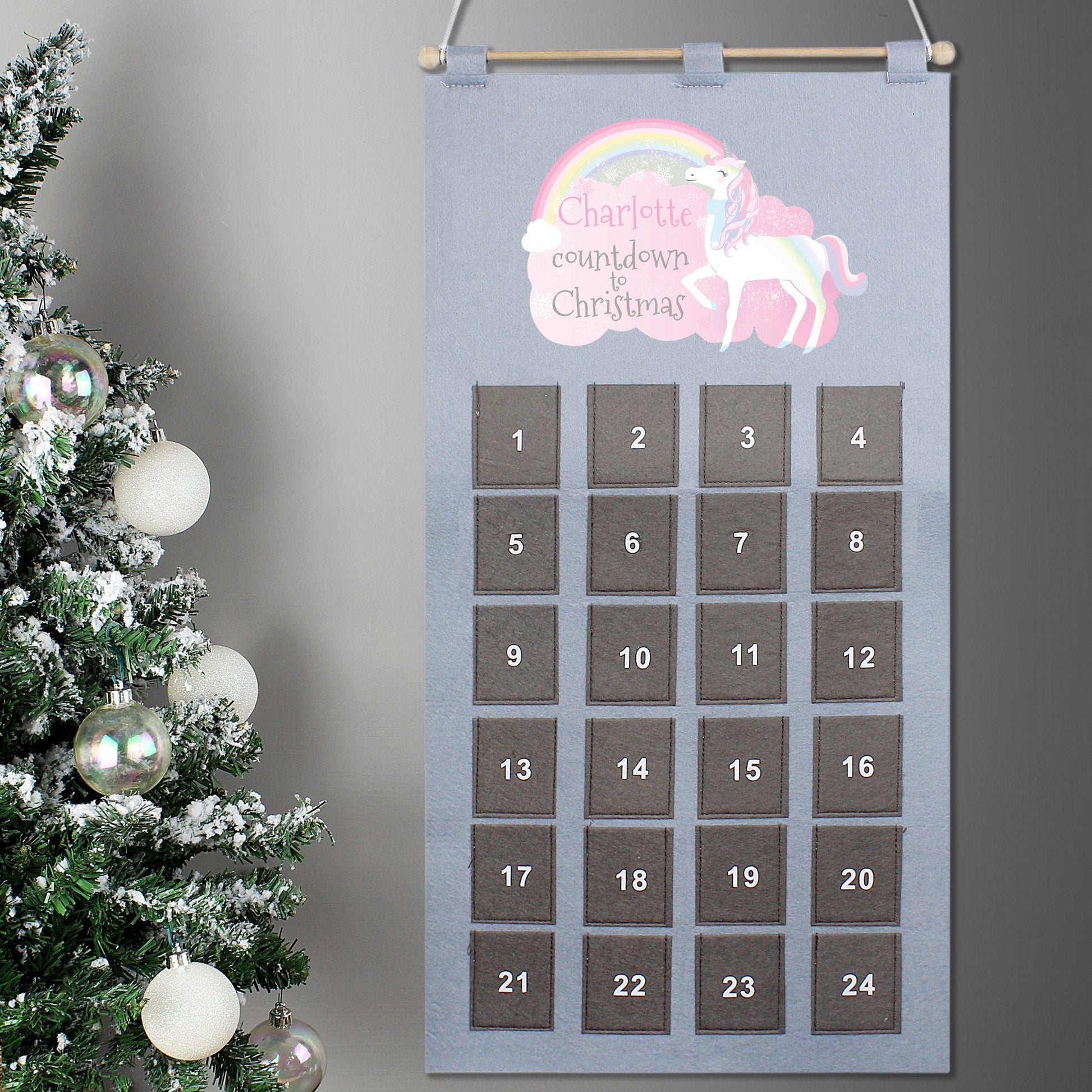 Personalised Christmas Unicorn Advent Calendar In Silver Grey By Sweetlea Gifts