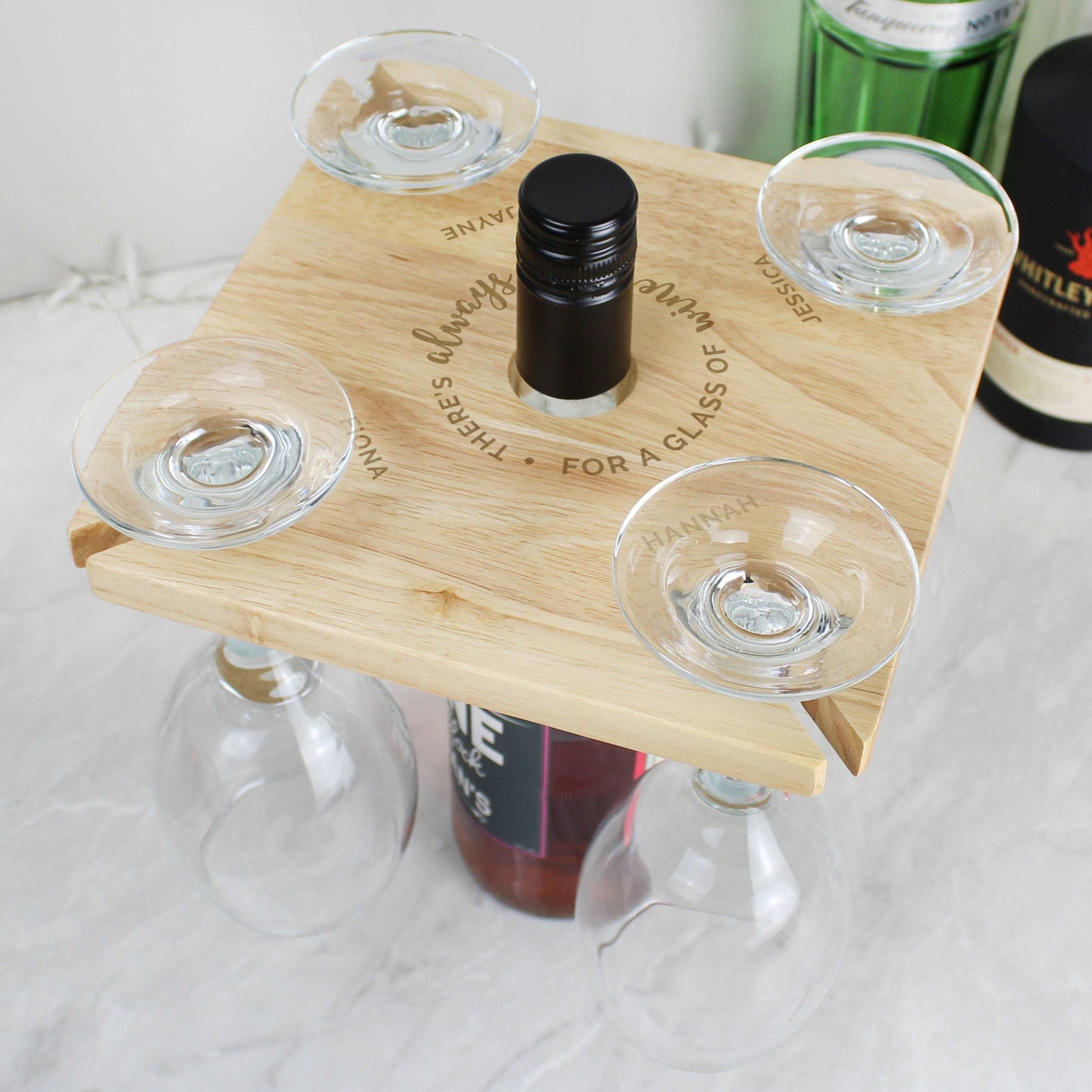 Personalised ...Time For a Glass of Wine Four Wine Glass Holder & Bottle Butler By Sweetlea Gifts