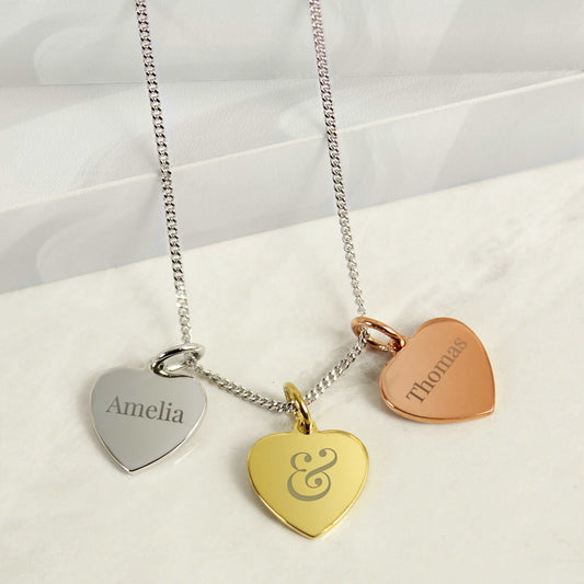 Personalised 3 Heart necklace Gold Rose Gold and Silver