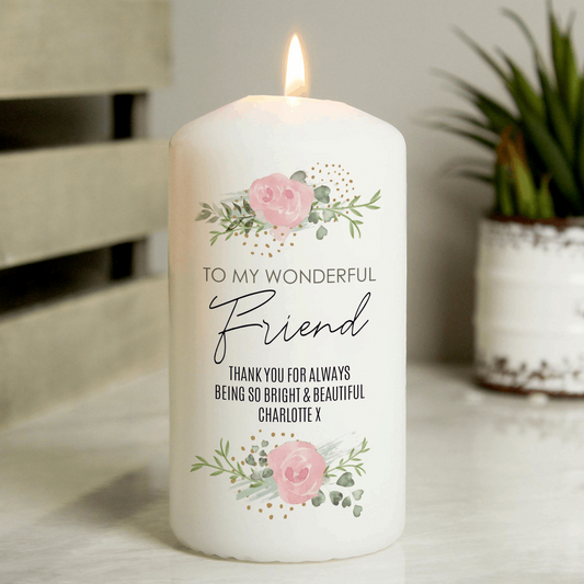 Floral personalised pillar candle - Personalised gifts by Sweetlea gifts