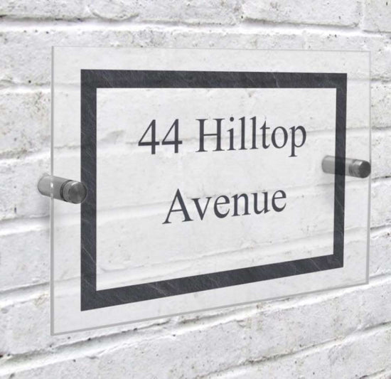 custom house sign, clear acrylic with slate effect 