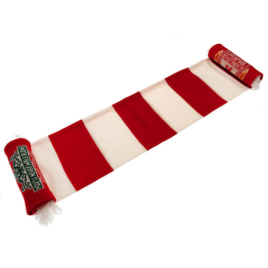 Red and white bar stripe design jacquard knit scarf with white fringe