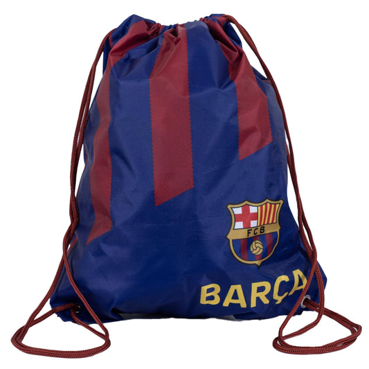 Stripe design gym bag featuring Barca text and a full colour crest