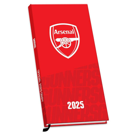 Lightweight 2025 week to view diary, Red hardback diary featuring the Arsenal crest