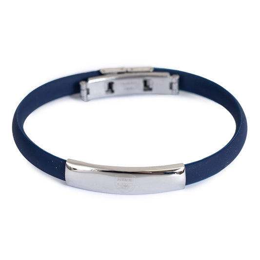 Navy flexi silicone bracelet, Featuring a club crest engraved plate