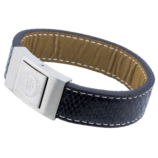 Black genuine leather stiched bracelet with a subtle crocodile print design