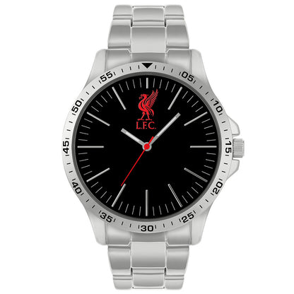 Mens analogue watch with a black face and silver indicators
