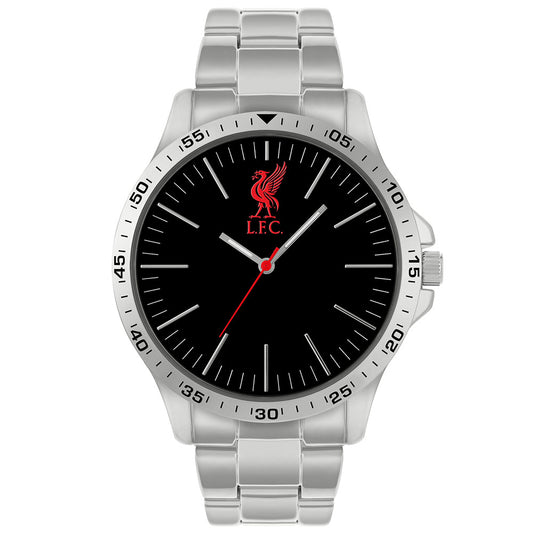 Mens analogue watch with a black face and silver indicators