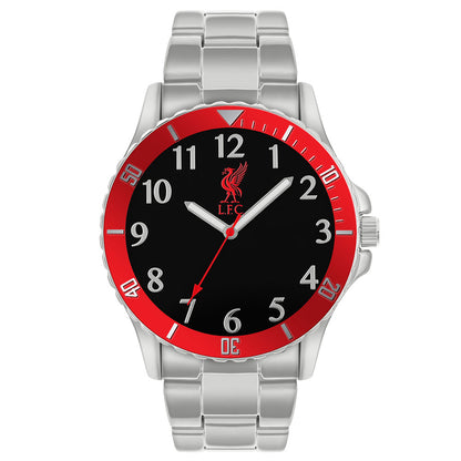 Mens analogue watch with a black face and silver digit indicators