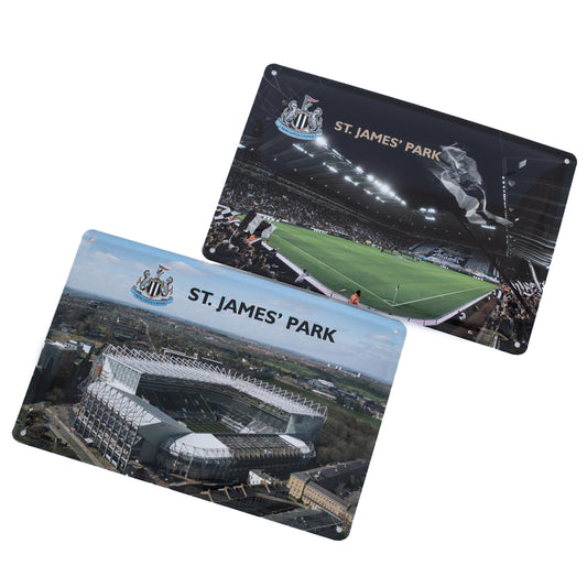 Pair of deluxe metal photo signs both including a full colour Newcastle United FC crest 