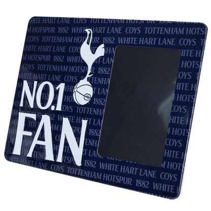 Sturdy metal photo frame sign featuring the Tottenham Hotspur FC crest and No.1 FAN in bold white text on the bottom left