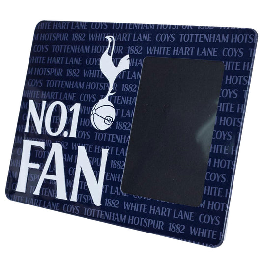 Sturdy metal photo frame sign featuring the Tottenham Hotspur FC crest and No.1 FAN in bold white text on the bottom left