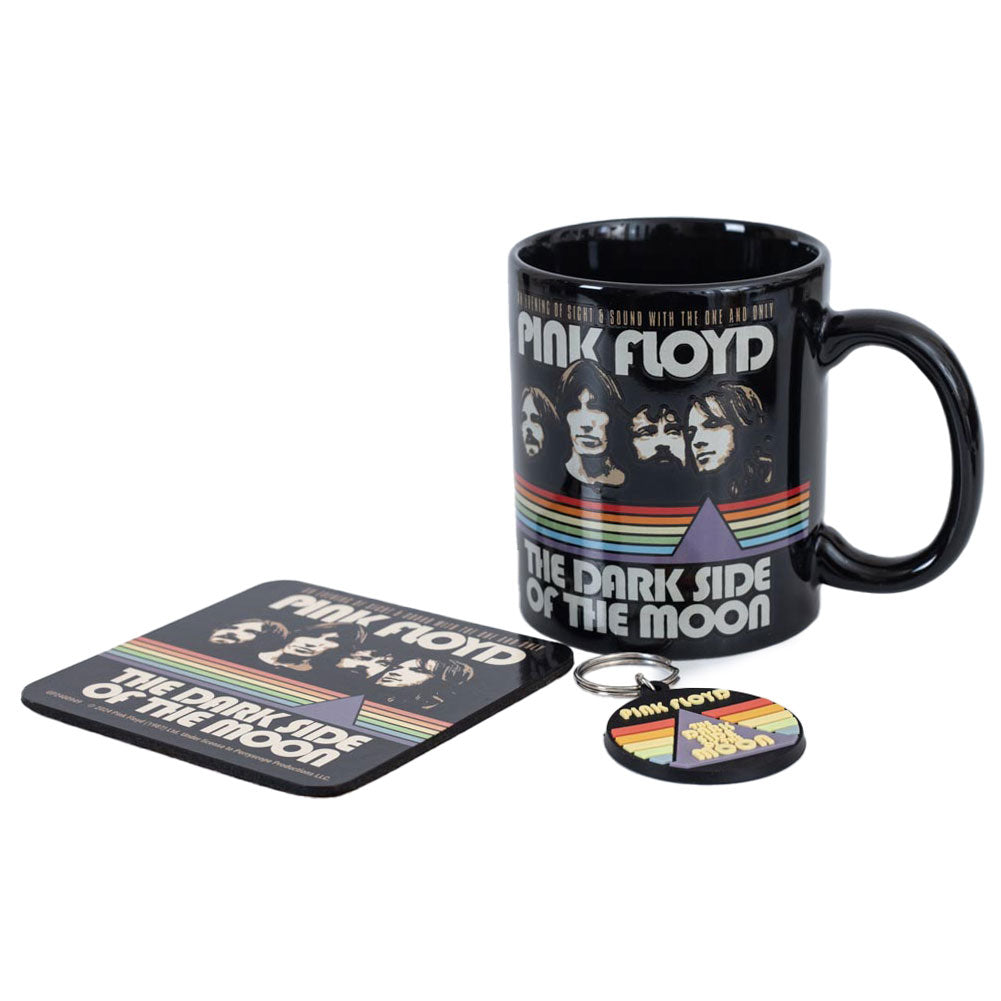 Giftset containing a ceramic everyday coffee mug plus a coaster and keychain 