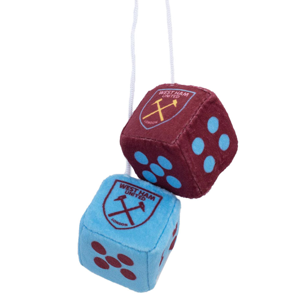 Pair of soft claret and blue dice featuring the West Ham crest