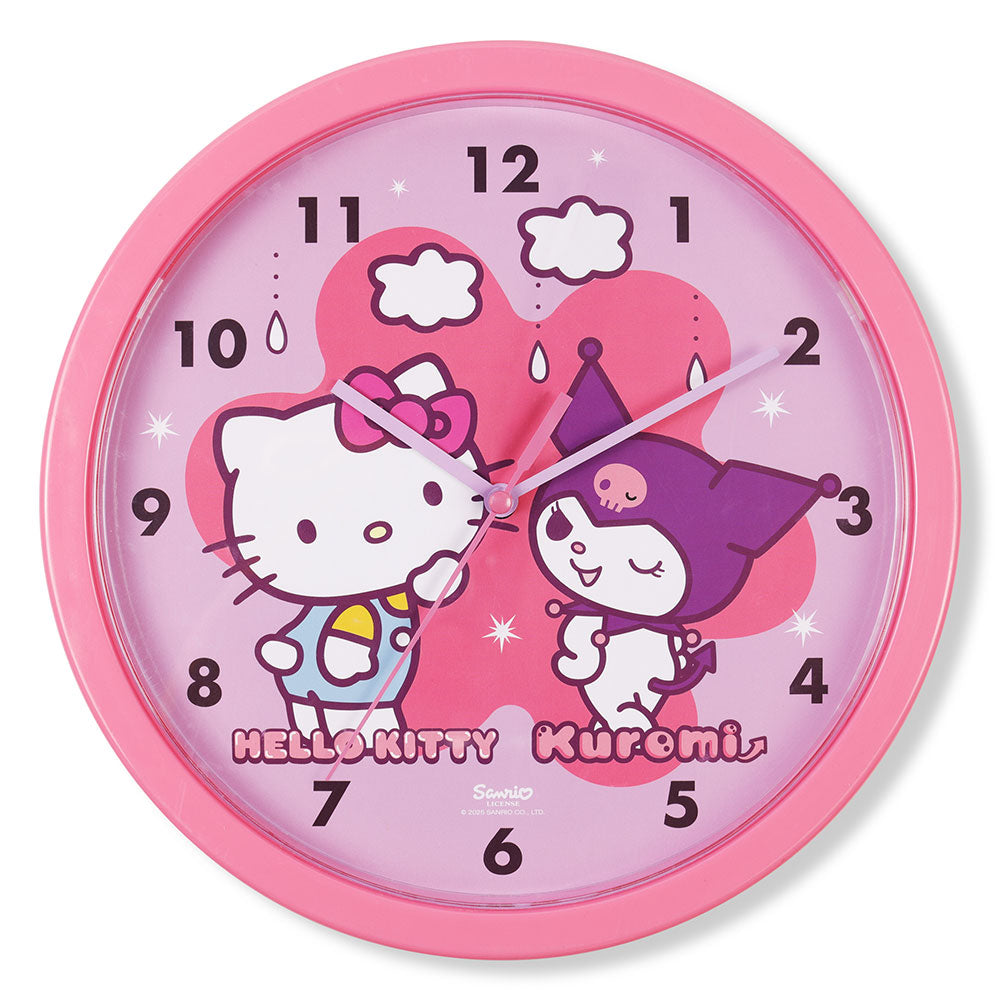 Hanging wall clock featuring Hello Kitty and Kuromi