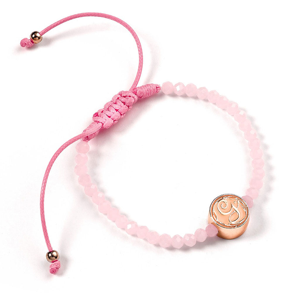 A pink bead Friendship Bracelet with Glinda's initial charm