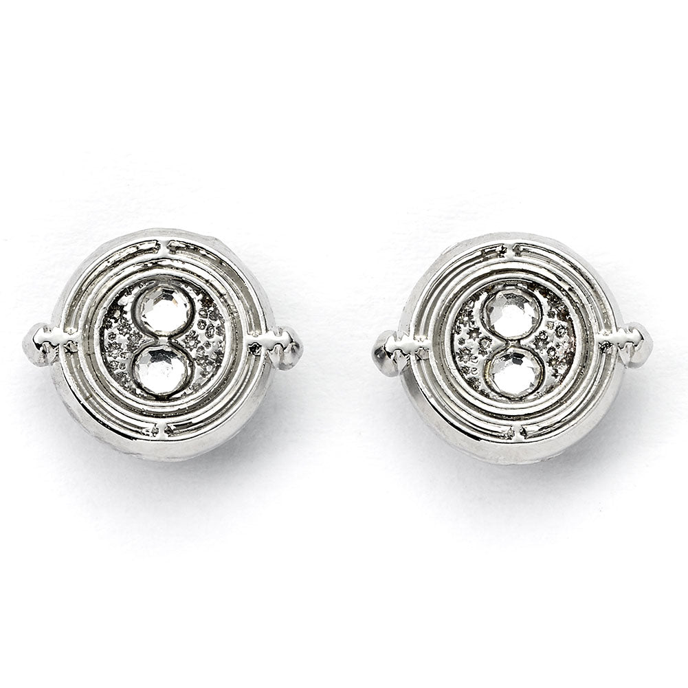 Silver tone stud earrings with highly detailed design