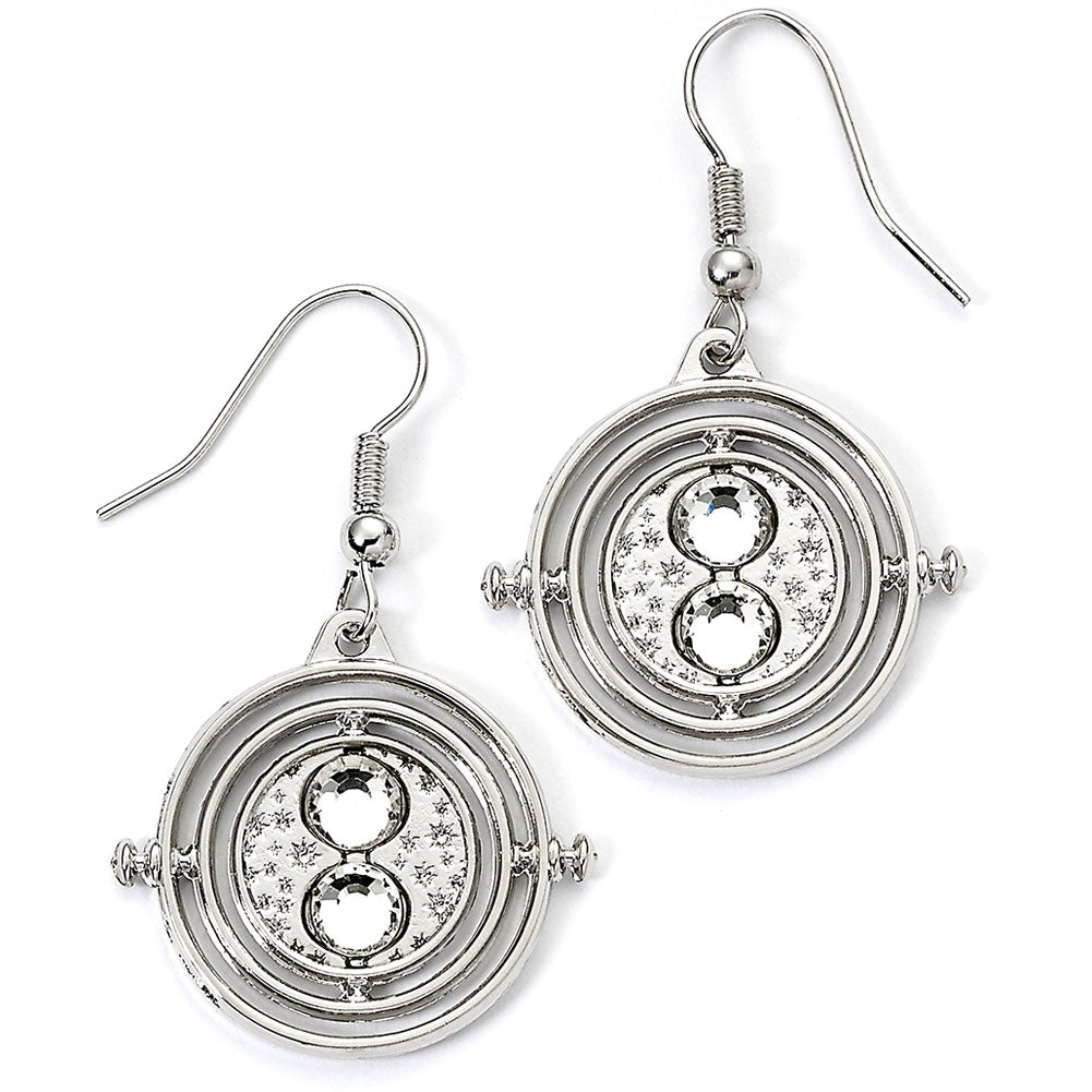 Silver tone fixed hook earrings with highly detailed design