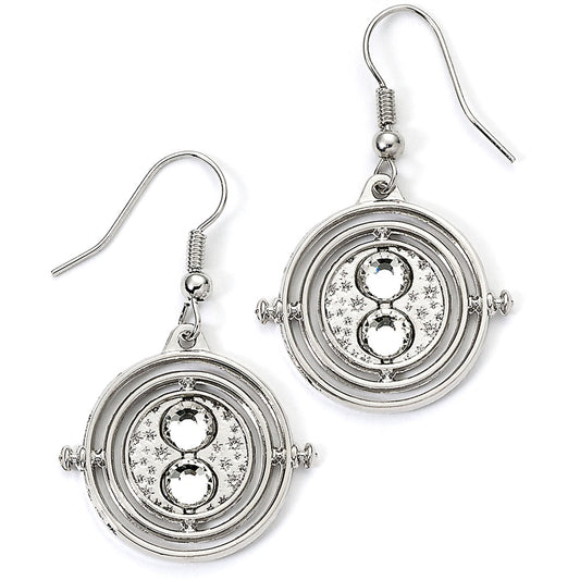 Silver tone fixed hook earrings with highly detailed design