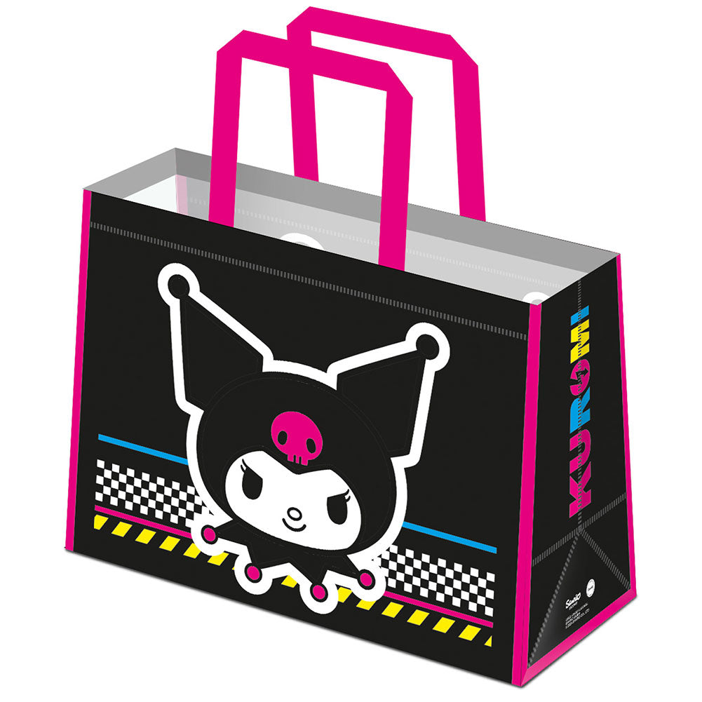 Black reusable shopping bag featuring Kuromi on both sides