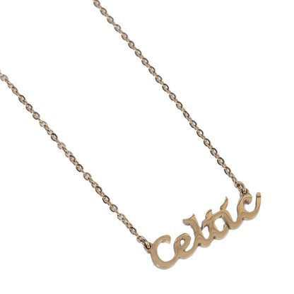 Gold plated Celtic text necklace
