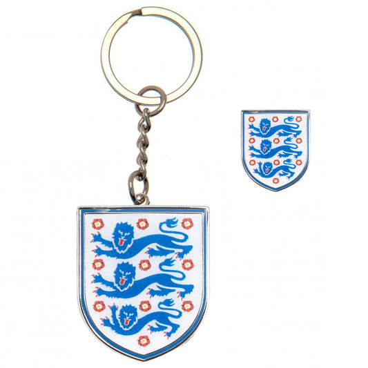 Metal crest shaped keyring with chain and split ring 