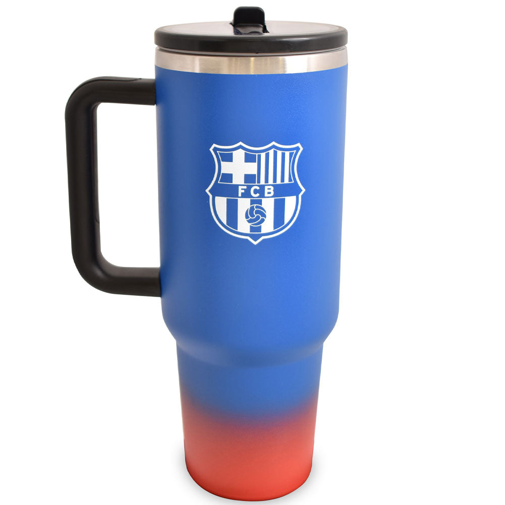 Blue 40oz thermal tumbler, ideal for Barca fans of all ages