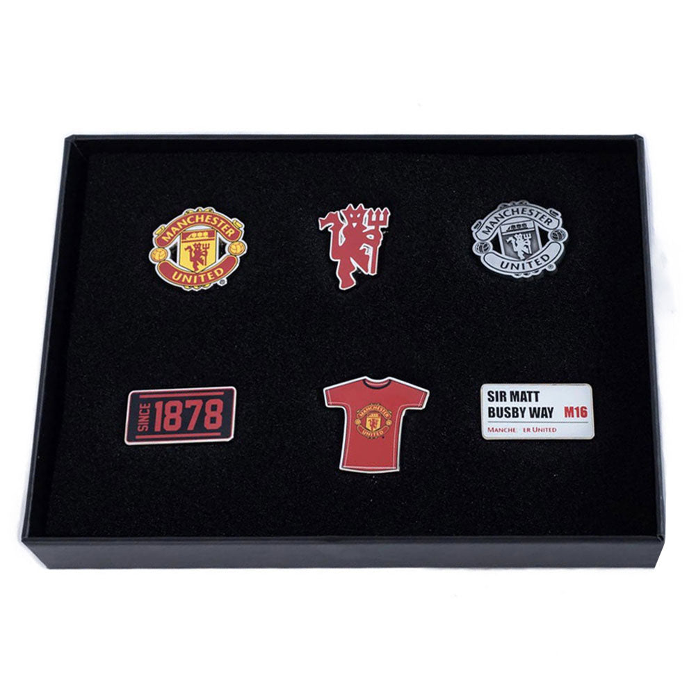 Metal pin badge set featuring 6 different designs