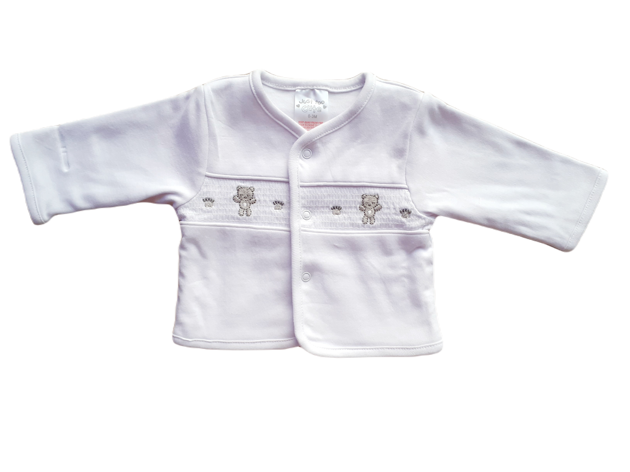 White smocked baby jacket with Bear and paw print