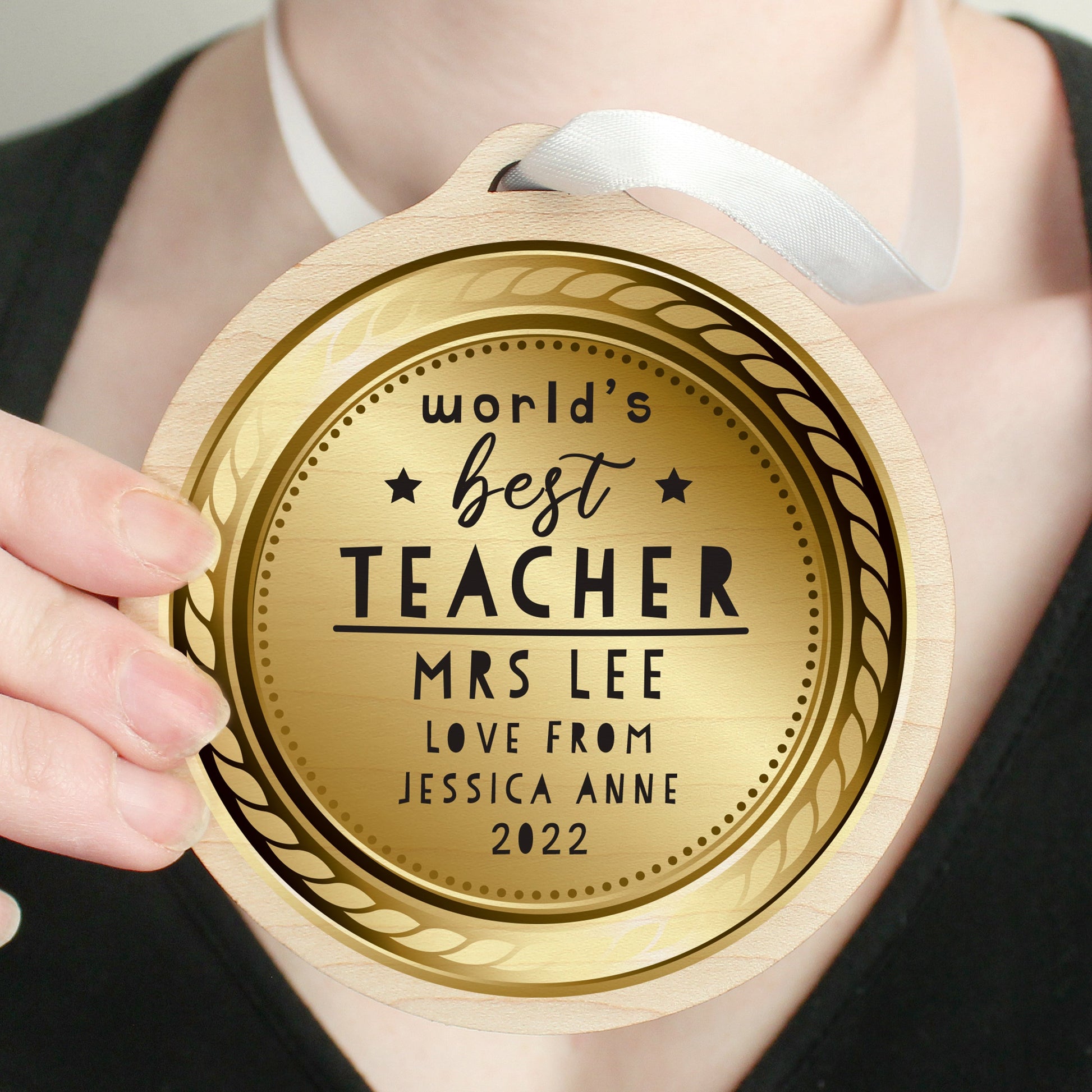 World’s Best Teacher Round Wooden Medal - Teacher gifts by Sweetlea gifts