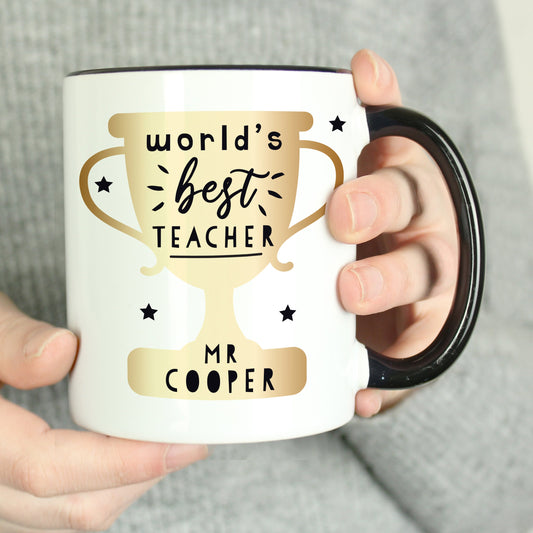 World's Best Teacher Trophy Black Handled Mug - gifts for teachers by sweetlea gifts 