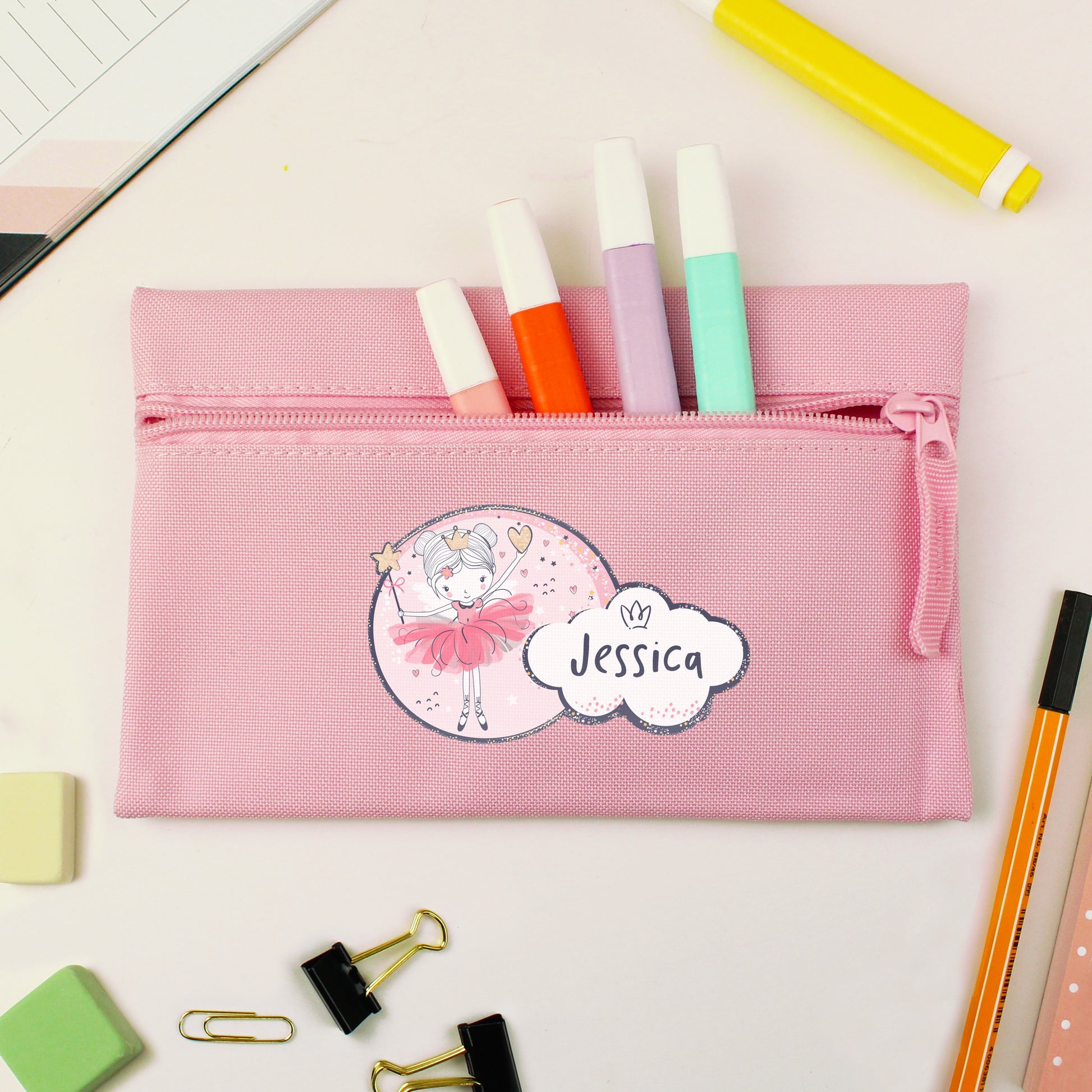 Pink Fairy princess personalised pencil case