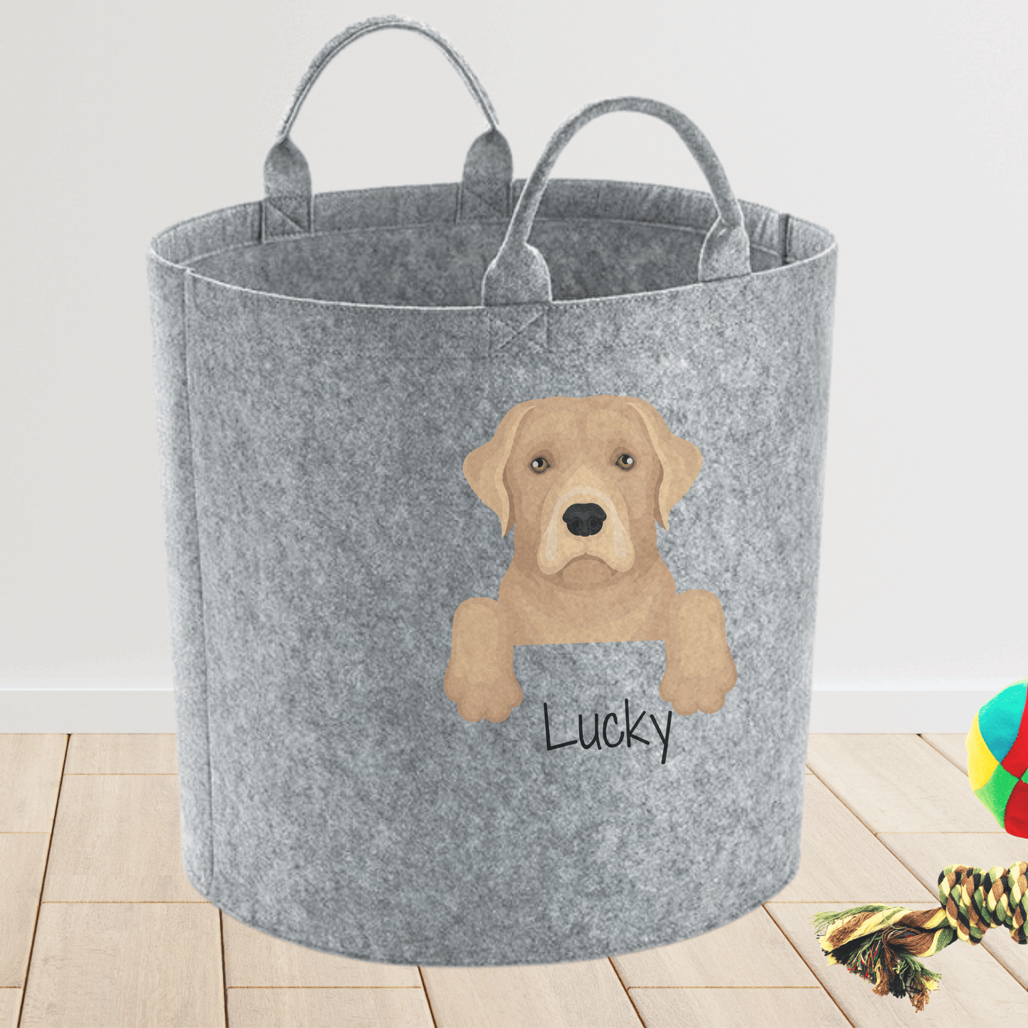Labrador retriever dog toy storage bag personalised
