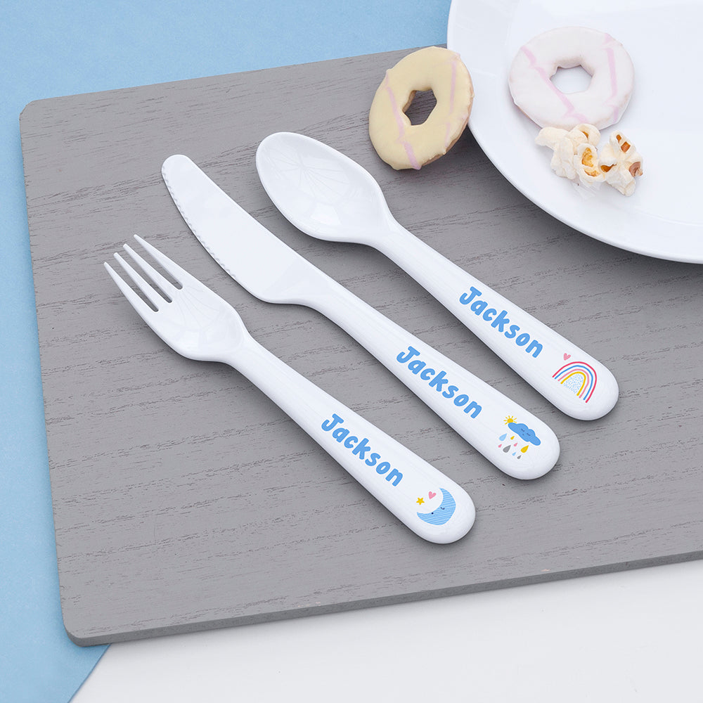 Personalised Kids Pastel Sky Plastic Dining Set