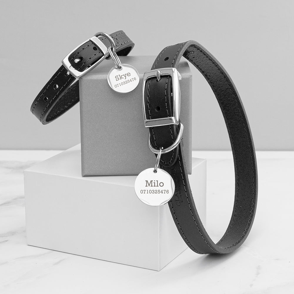 Personalised Classic Leather Dog Collar with Tag