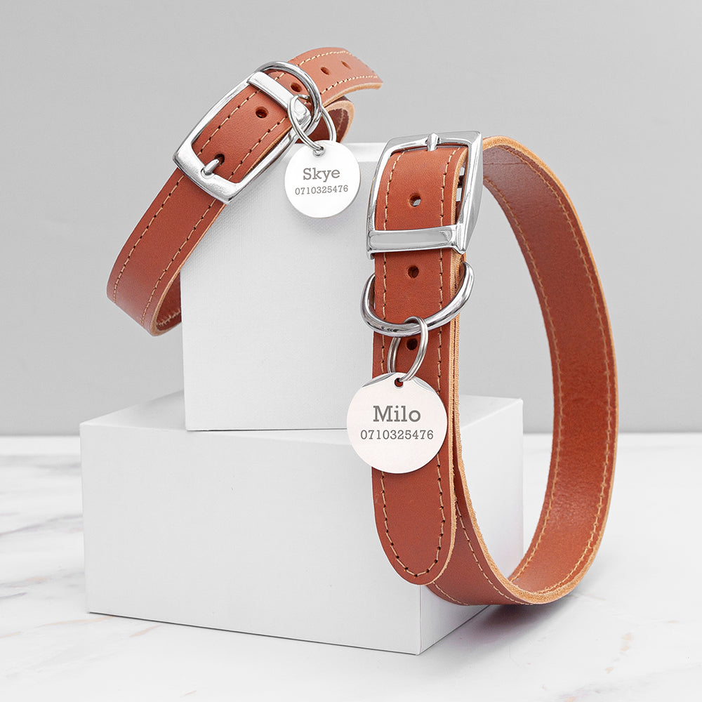 Personalised Classic Leather Dog Collar with Tag