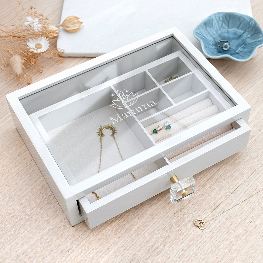 Personalised Diwali Glass Drawer Jewellery Box