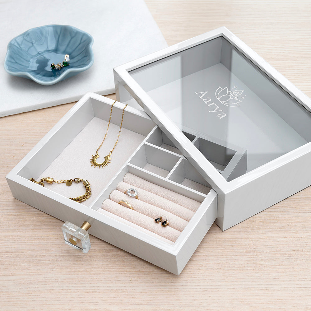 Personalised Diwali Glass Drawer Jewellery Box